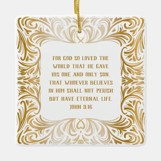 Elegante gouden gewoonte Johannes 3:16 Bijbel Kers Keramisch Ornament (Voorkant)