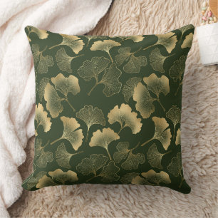 Elegante Gouden Ginkgo Bladeren Smaragdgroen Kussen