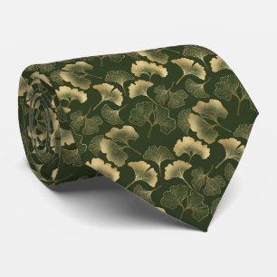 Elegante Gouden Ginkgo Bladeren Smaragdgroen Stropdas