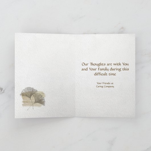 Elegante gouden ginkgo diepste sympathie kaart (Binnen)