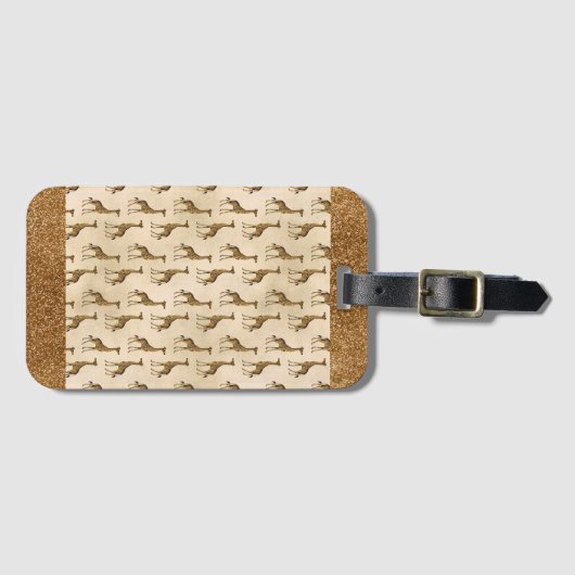 Elegante Gouden Giraffe Glitter Schittering Chic Bagagelabel (Voorkant (horizontaal))
