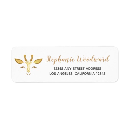 Elegante Gouden Giraffe Script Retouradreslabel Etiket (Voorkant)