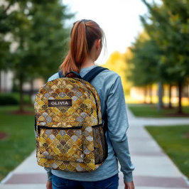 Elegante gouden girly zeemeermin schalen bedrukte rugzak