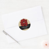 Elegante Gouden Gitter, Zwart, Rode Rose Bloem Bru Ronde Sticker (Envelop)