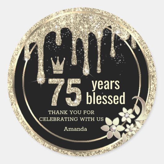 Elegante gouden glamour druppels dank u ronde sticker (Voorkant)