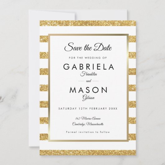 Elegante gouden glansstreep save the date (Voorkant)