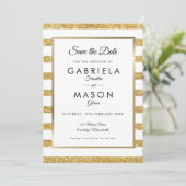 Elegante gouden glansstreep save the date (Staand voorkant)