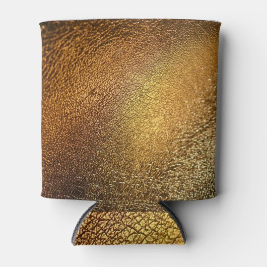 Elegante gouden glanzende lederen textuur blikjeskoeler (Voorkant)