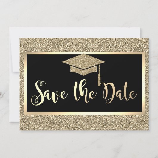 Elegante gouden glinsterende afstudeerdata save the date (Voorkant)