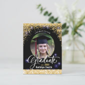 Elegante gouden glinsterende afstudeerfeest uitnod briefkaart (Staand voorkant)