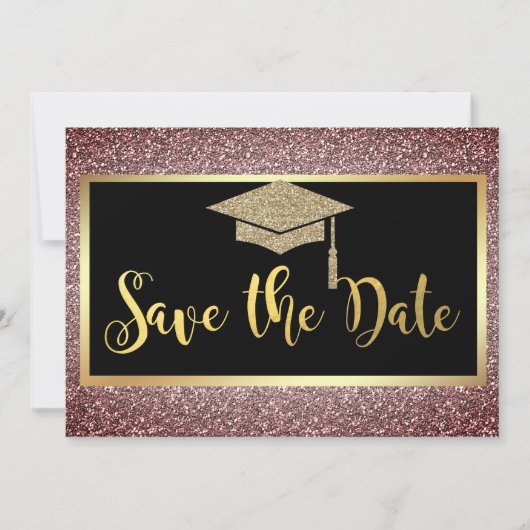Elegante gouden glinsterende afstuderen bruin save the date (Voorkant)