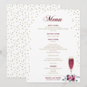 Elegante gouden glinsterende bordeauxrode Bloemen  Menu (Voorkant / Achterkant)