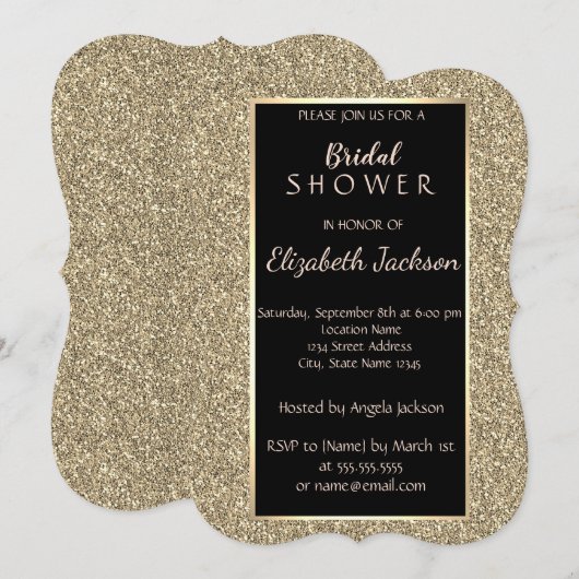 Elegante gouden glinsterende bruidsdouche kaart (Voorkant / Achterkant)