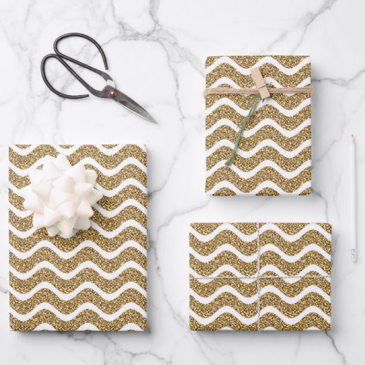 Elegante gouden glinsterende chevron strepen inpakpapier vel (Voorkant)