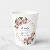 Elegante gouden glinsterende geometrische roze blo papieren bekers (Achterkant)