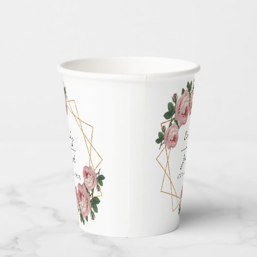 Elegante gouden glinsterende geometrische roze blo papieren bekers (Rechts)