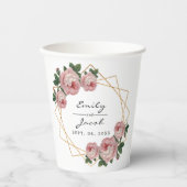 Elegante gouden glinsterende geometrische roze blo papieren bekers (Voorkant)