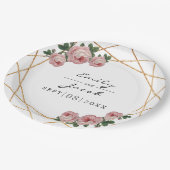 Elegante gouden glinsterende geometrische roze blo papieren bordje (Gekanteld)