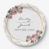 Elegante gouden glinsterende geometrische roze blo papieren bordje (Voorkant)