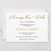 Elegante gouden glinsterende huwelijksdatum wijzig save the date (Voorkant)