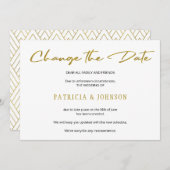 Elegante gouden glinsterende huwelijksdatum wijzig save the date (Voorkant / Achterkant)