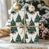 Elegante Gouden Glinsterende Kerstboom Cadeaupapier
