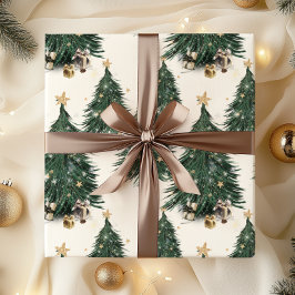 Elegante Gouden Glinsterende Kerstboom Cadeaupapier