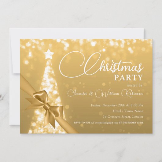 Elegante gouden glinsterende kerstboom vakantie kaart (Voorkant)