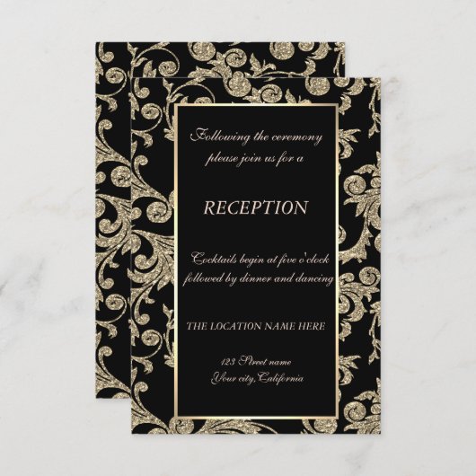 Elegante gouden glinsterende krullen bruiloftsrece kaart (Voorkant / Achterkant)