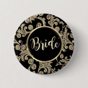 Elegante gouden glinsterende krullen ronde button 5,7 cm