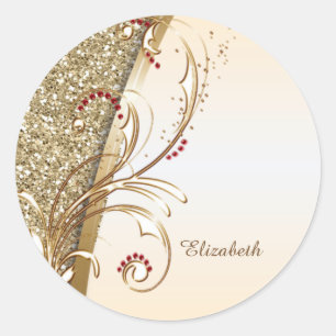 Elegante gouden glinsterende krullen ronde sticker