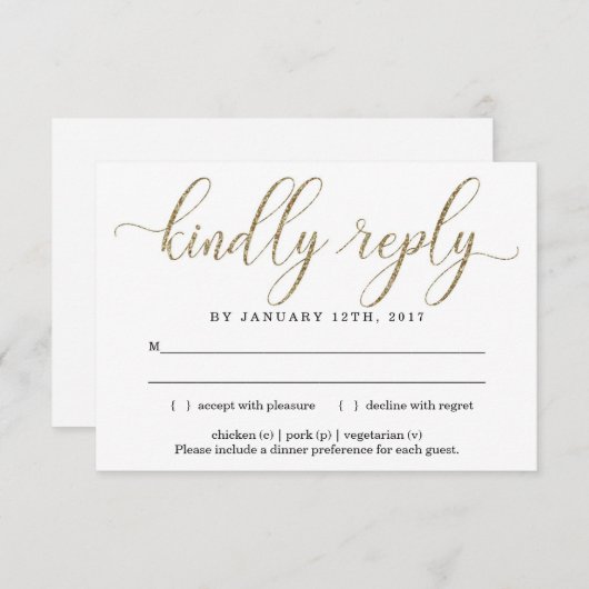 Elegante gouden glinsterende uitnodigingsreactieka kaart (Voorkant / Achterkant)