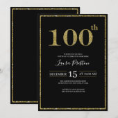 Elegante gouden glitter 100e verjaardag kaart (Voorkant / Achterkant)