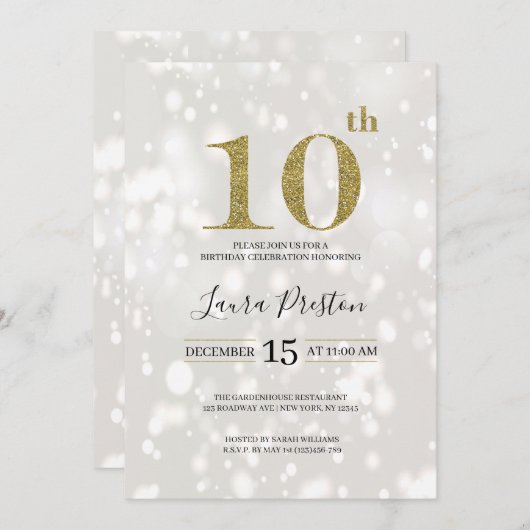 Elegante gouden glitter 10e verjaardag kaart (Voorkant / Achterkant)