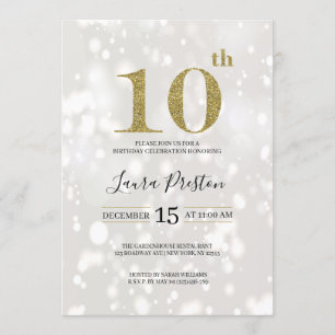 Elegante gouden glitter 10e verjaardag kaart