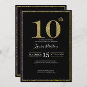 Elegante gouden glitter 10e verjaardag kaart (Voorkant / Achterkant)