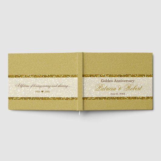 Elegante gouden glitter 50ste verjaardag gastenboek (Volledig)