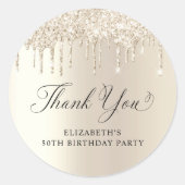 Elegante gouden glitter 50ste verjaardagsfeestje d ronde sticker (Voorkant)