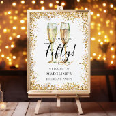 Elegante gouden glitter 50ste verjaardagsfeestje W Poster