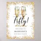Elegante gouden glitter 50ste verjaardagsfeestje W Poster (Voorkant)