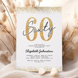 Elegante gouden glitter 60e verjaardagsuitnodiging kaart