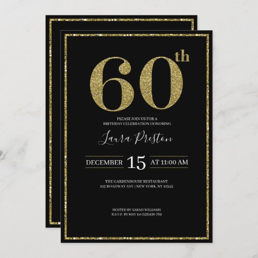 Elegante Gouden Glitter 60ste Verjaardag Kaart (Voorkant / Achterkant)