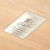 Elegante gouden glitter 70e verjaardagsfeestje acryl uitnodigingen (Laagn)