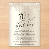 Elegante gouden glitter 70e verjaardagsfeestje acryl uitnodigingen (Voorkant)