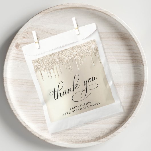Elegante gouden glitter 70e verjaardagsfeestje bedankzakje