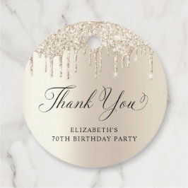 Elegante gouden glitter 70e verjaardagsfeestje dan bedankjes labels