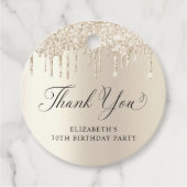 Elegante gouden glitter 70e verjaardagsfeestje dan bedankjes labels (Voorkant)