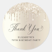Elegante gouden glitter 70e verjaardagsfeestje dan ronde sticker (Voorkant)