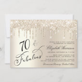 Elegante gouden glitter 70e verjaardagsfeestje kaart (Voorkant)