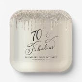 Elegante gouden glitter 70e verjaardagsfeestje papieren bordje (Voorkant)